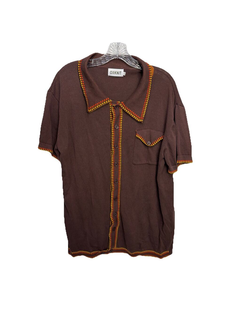 OXKNIT Men's Large Retro Button Button Shirt Brown